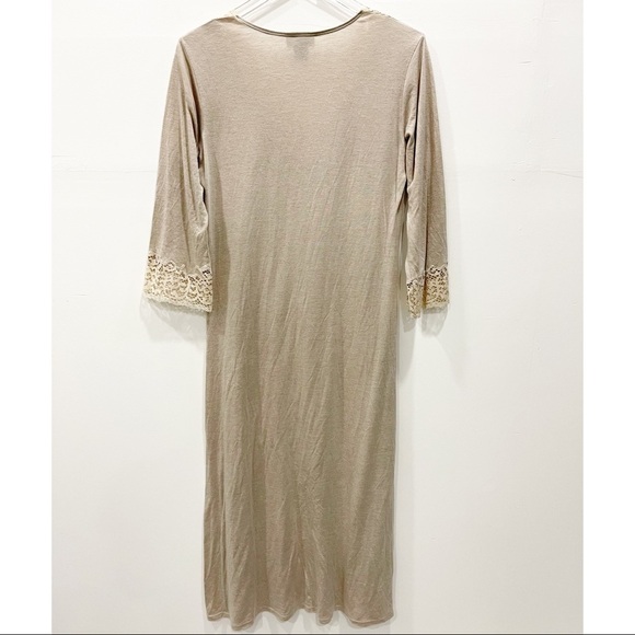 Natori Lace Trim V-Neck Shirt Sleep Dress Small Longline Sleepwear Night Gown - Picture 2 of 6
